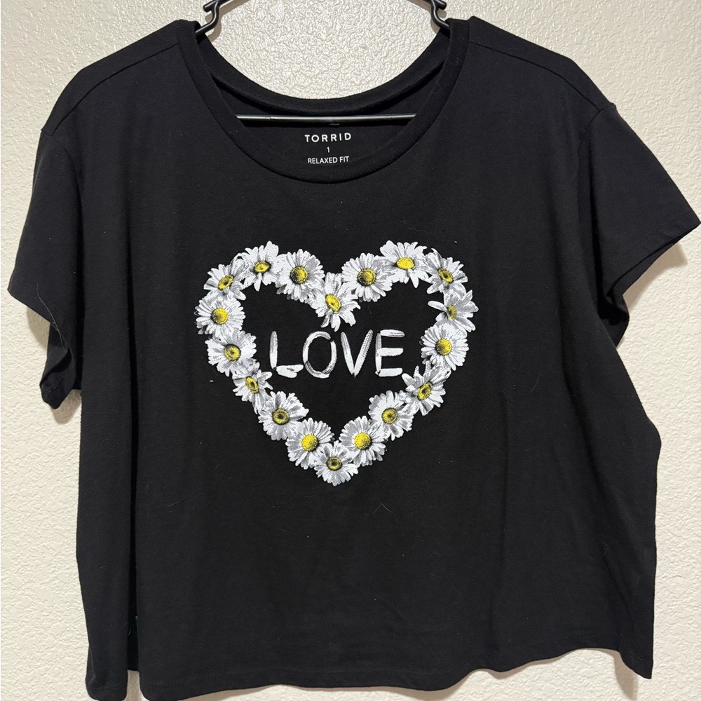Torrid Black Floral Love Heart Tee